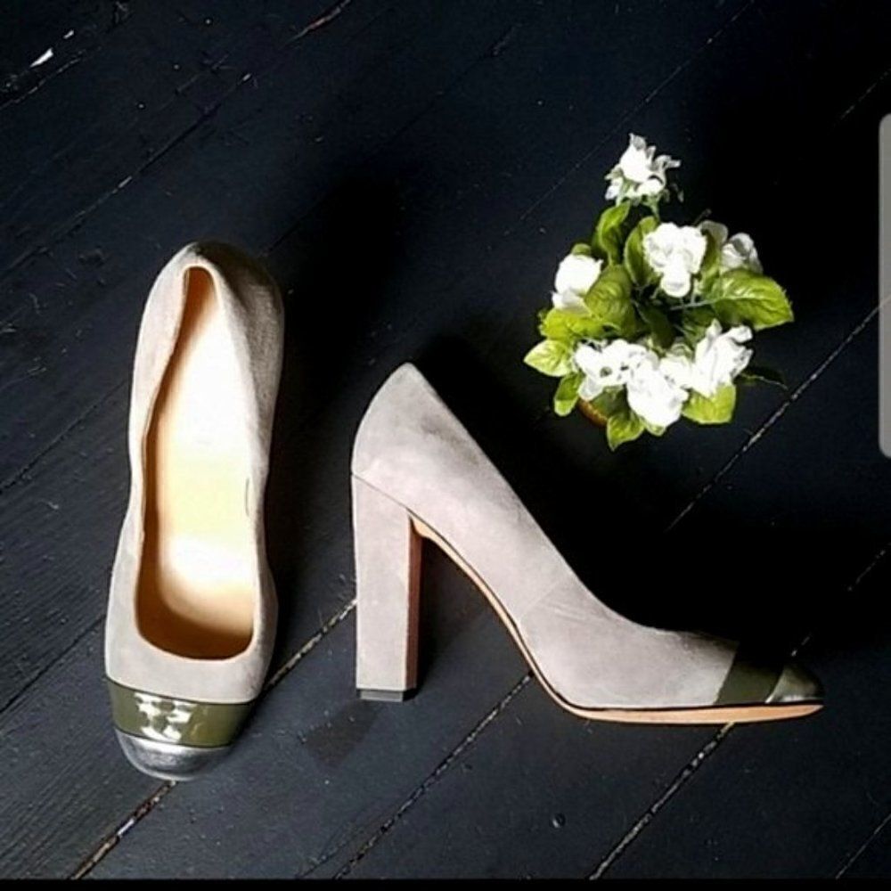 Talbots Grey Suede Square Block Heels - Picture 2 of 9